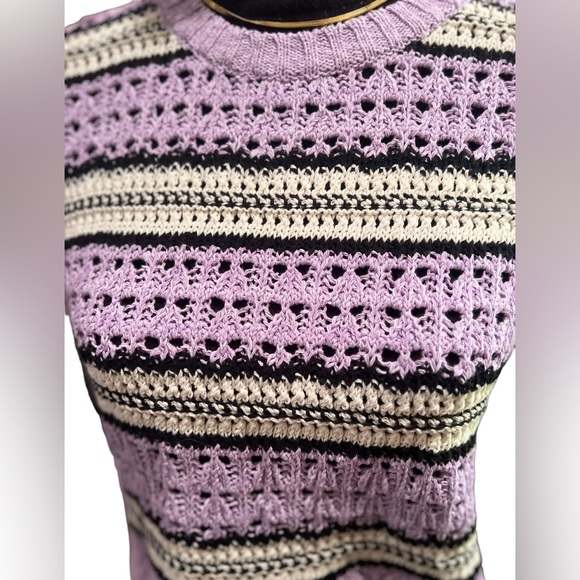 ASOS Design Petite Open Stitch Sweater with Stripe Pattern in Lilac - Picture 2 of 5